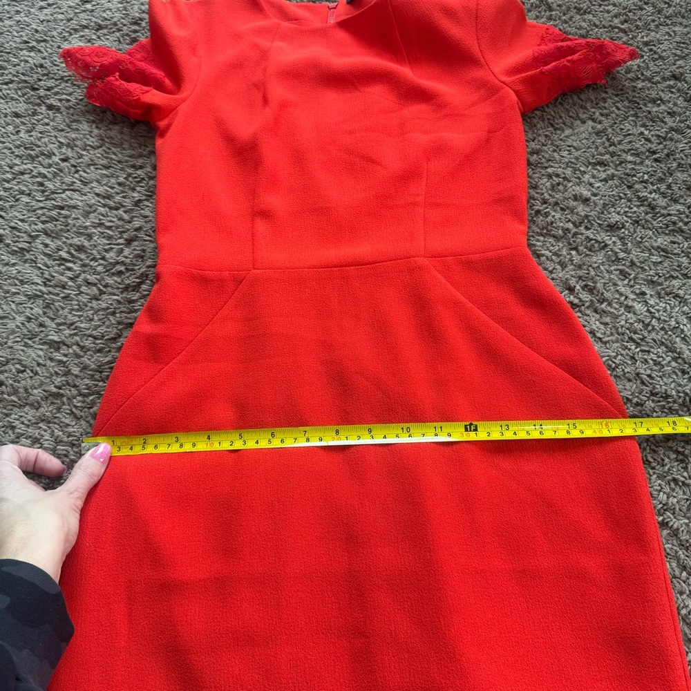 H&M Red Lace Trimmed Sheath Midi Dress Short Sleeve Size 4 - Picture 10 of 10
